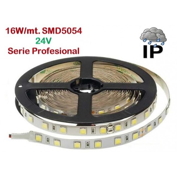 Tira LED 5 mts Flexible 24V 80W 300 Led SMD 5054 IP65 Blanco Neutro Serie Profesional
